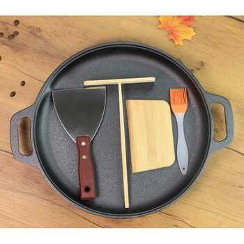 饼铛铸铁 加厚铸铁烙饼锅家用煎饼果子鏊子做手抓饼平底锅煎鱼无涂层
