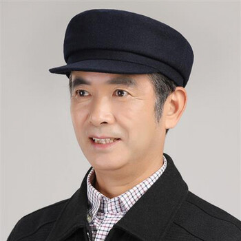 帽子男秋冬爸爸平顶帽老头爷爷棉帽冬季保暖老人布帽中山帽 藏青色