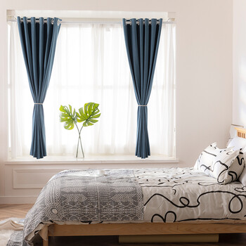 金蝉 成品免打孔窗帘简约遮阳帘卧室阳台飘窗遮光高档绒布 午夜蓝 宽