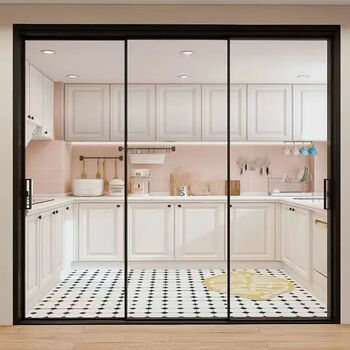 欧泽森(ouzesen)极窄边框三联动玻璃推拉门厨房移门铝合金折叠阳台
