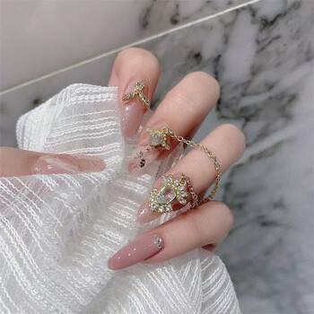 指甲贴片防水持久秋冬高贵美甲图长款穿戴甲链条女粉晕染链条s长尖圆