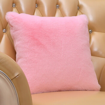 欧式短毛绒抱枕含芯仿兔毛靠垫套家用ins沙发床头样板房毛绒靠枕 粉色