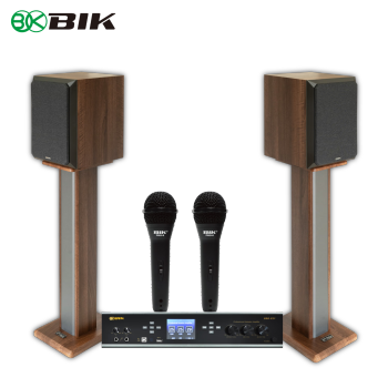 BIK日本BIK 家庭影音套装 卡拉OK Hi-Fi 音箱 前后级合并功放 麦克风 音箱支架套装