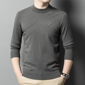 袋鼠羊毛衫男针织衫毛衫男冬季加厚保暖中年男士毛衣圆领宽松桔灰160s