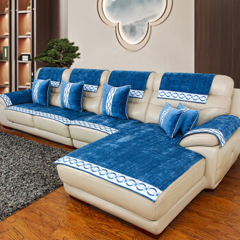 坐垫子雪尼尔布艺冬季简约现代组合沙发套罩巾定做悠梦深蓝色7080cm