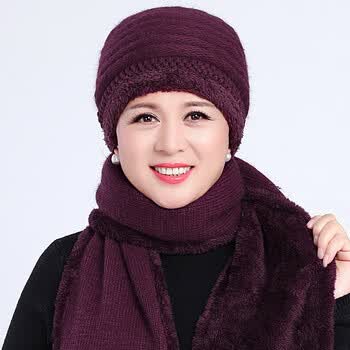 加厚兔绒】中老年人帽子子女冬季兔毛针织毛线帽奶奶老人帽子冬帽 深
