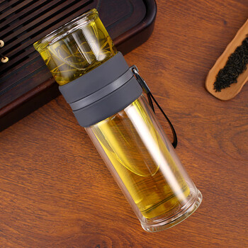 亚泰(yatai)双层玻璃杯茶杯大容量茶水分离泡茶办公室便携男士水杯子