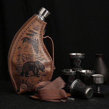 楠洛加厚小酒壶随身牛角酒壶不锈钢斤户外便携式酒瓶金属熊心豹胆酒壶