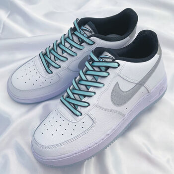 适配ni·ke耐··克aj·1空军一号af1白灰裸眼3d薄荷蓝男女鞋带 白灰