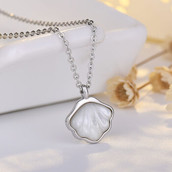 贝壳扇形项链一贝子项链七夕情人节日礼物送女友妈妈 s925一贝子 白色