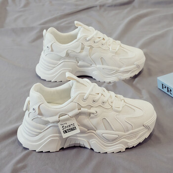 佰诗奴2023年春秋季新款百搭老爹鞋女厚底增高运动休闲小白鞋ins白色