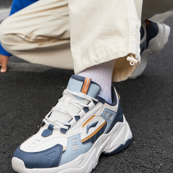李宁男鞋老爹鞋2022秋冬新款方载复古休闲鞋反光增高男士运动鞋 海盐