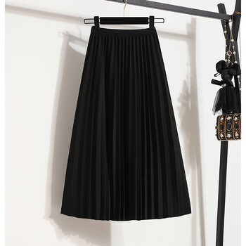 尚语晴日单半身裙女春秋季小个子裙百褶裙子新款长裙黑色s80到95斤