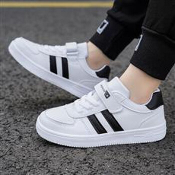 迪士尼儿童小白鞋男童白色运动鞋春秋季皮面防水小学生女童白鞋男孩