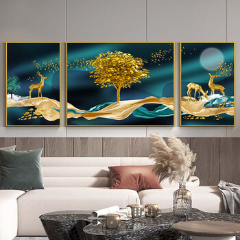 客厅装饰画美式三联画壁画欧式沙发背景墙画北欧风格大气麋鹿挂画杏福