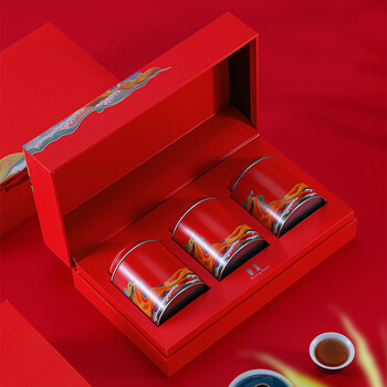 空盒中秋茶叶包装盒空礼盒红茶半斤盒子通用礼盒装听涛礼盒3罐丨红色