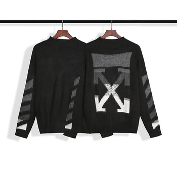冬季高街潮牌off渐变箭头马海毛white毛衣男女ow条纹长袖针织衫男 530