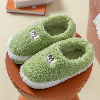 包跟家居厚底防滑月子鞋冬季毛绒情侣棉鞋男毛拖鞋rh绿色3637适合3536