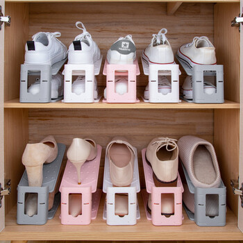 双层鞋架收纳一体可调节鞋托家用宿舍省空间鞋柜整理架子收纳神器白色