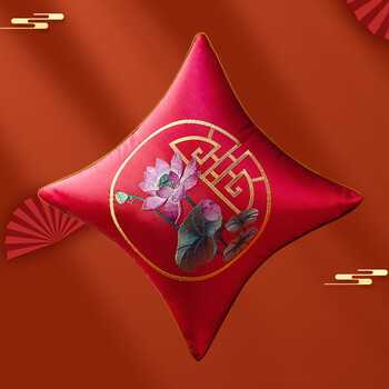 摩丽雅新中式结婚抱枕婚庆客厅沙发红色刺绣喜字靠垫婚房床上靠枕套一