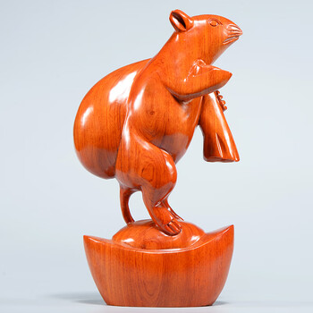 向小园花梨实木雕刻老鼠木头根雕十二生肖鼠大丰收红木装饰工艺 花梨