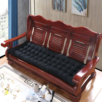 实木沙发垫子秋冬季木质长椅垫三人座老式沙发坐垫加厚 黑色 单人座53