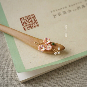 戎夏手工国风桃木盘发簪子樱花挽发钗莲花日常可爱兔子珍珠珍珠桃木簪