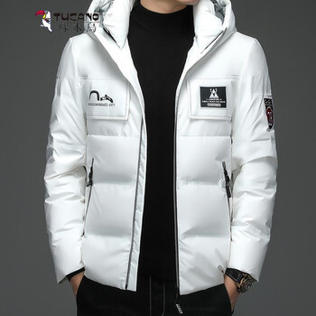 男连帽防寒时尚修身冬装厚款中青年商务休闲保暖男装上衣服白色m170