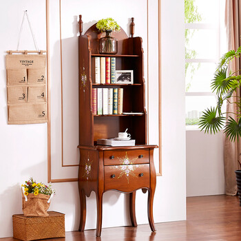 欣冝媛床头书柜美式实木小书地中海书房创意落地小书架迷你省空间床头