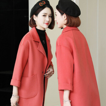 双面呢大衣女中长款2021新款宽松韩版双面绒茧型小个子毛呢外套潮西瓜