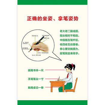 卓图小学生儿童正确坐姿握笔姿势家规家训十条学习教室墙贴画挂图贴纸