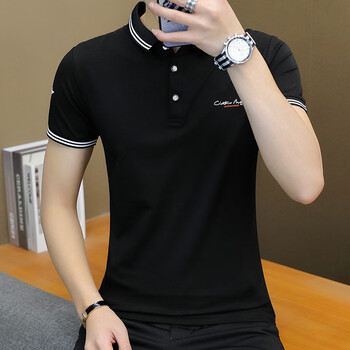 新款2530岁青年男士polo衫潮流半袖体恤有领衣服黑色l建议105125斤