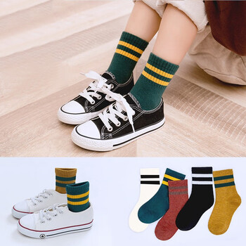 中筒袜男女学生袜012岁中大小童二杠条纹袜tw008条纹童袜1双xl码912岁