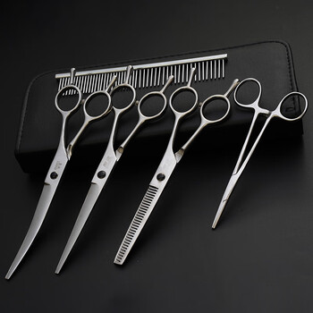 oimg宠物美容剪刀狗狗毛工具套装修毛剪弯剪子泰迪理发神器宠物剪 7寸