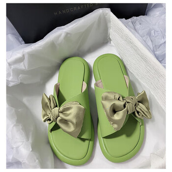 红蜻蜓联名同款踩屎感拖鞋女夏天蝴蝶结平底露趾凉鞋2022夏季新款