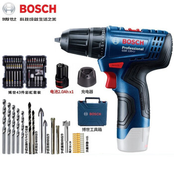 博世(Bosch)手电钻电动螺丝刀GSR120-Li家用锂电充电钻12V起子机正反转手电钻电动工具【2.0Ah单电】博世43件彩虹魔盒