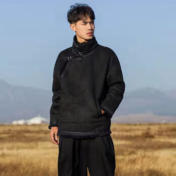 溥畔 蒙古族服装男 蒙古元素新款情侣蒙古袍短款皮毛一体加厚保暖冬季