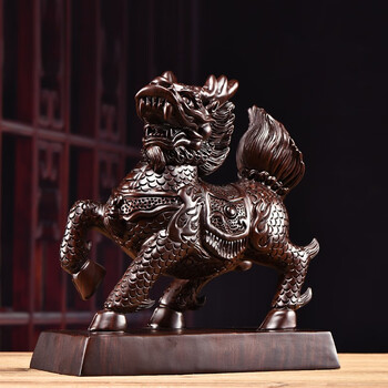 梵粟黑檀木雕麒麟摆件一对招财风水客厅装饰品实木雕刻工艺品乔迁礼物