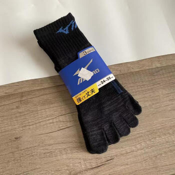 京霆五指袜纯棉厚短日本男士运动短袜中筒黑色五趾袜纯棉马拉松跑步