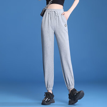 珝嬛运动裤女夏季薄款冰丝女裤2021新款大码宽松束笼裤子九分休闲裤女