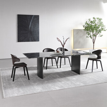 大众之家(peoplehouse) 意式极简餐桌天然大理石面长方形餐桌椅组合