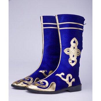 成人儿童男女表演鞋少数民族蒙古藏族新疆舞台演出舞蹈靴子 蓝色男款