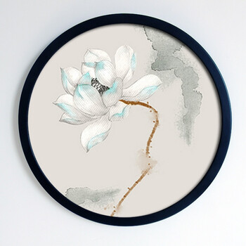 禅意水墨荷花创意圆形装饰画工笔花卉国画现代新中式客厅有框挂画 01