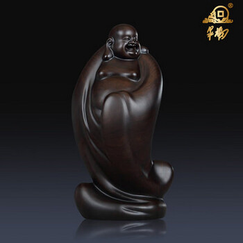 张坂木雕黄泉福黑檀木雕艺术品《聚财弥勒佛》佛像摆件工艺品办公室