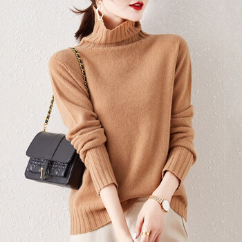 恒源祥加厚纯羊毛衫女士秋冬高领针织打底衫基础毛衣套头驼色16084a