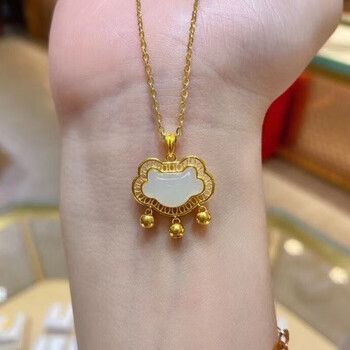 凤凰祥云老凤凰小吊坠宝宝金饰999足金长命锁和田玉锁520情人节礼物送