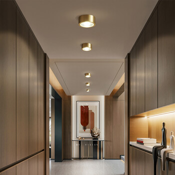 圣诺熊 免开孔明装筒灯led圆形客厅天花灯家用吸顶轻奢全铜走廊过道灯