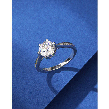 昂朗anglang钻戒一克拉d色莫桑石钻戒一克拉六爪经典情侣对戒925指环1