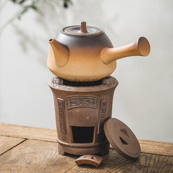 老式烧炭炉煮茶器明火潮汕红泥小风炉户外功夫茶陶瓷烧水壶福圆壶800
