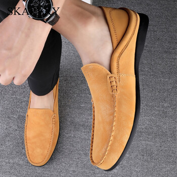 skapvry轻奢品牌男鞋男士豆豆鞋男2022夏季透气牛皮一脚蹬懒人大码软